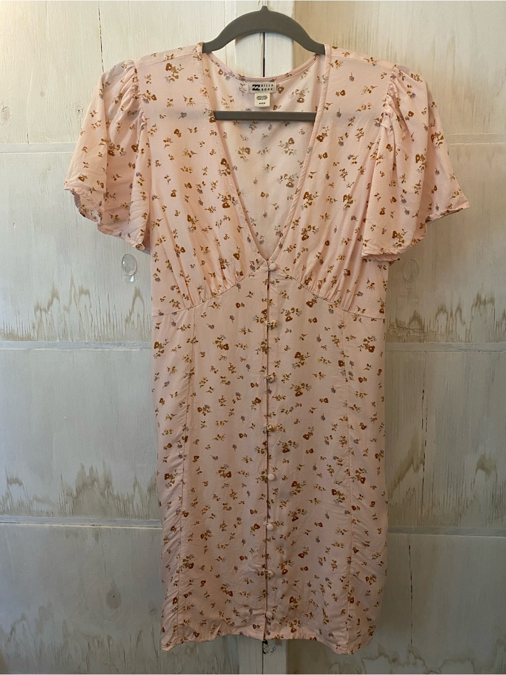 Billabong Pink Floral V-Neck Button Front Medium Dress Cottagecore Coquette